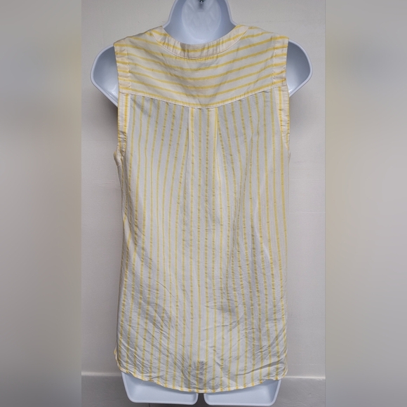 Maeve 8 Button Down Shirt Top Striped Lightly Puckered Bottom Tie - Picture 2 of 4